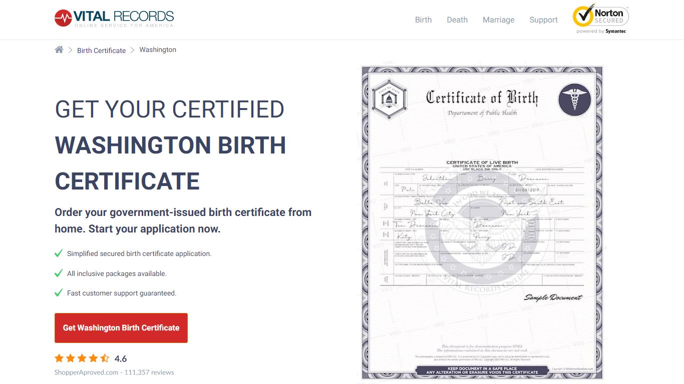Official Washington Birth Certificate | Birth Records Copy